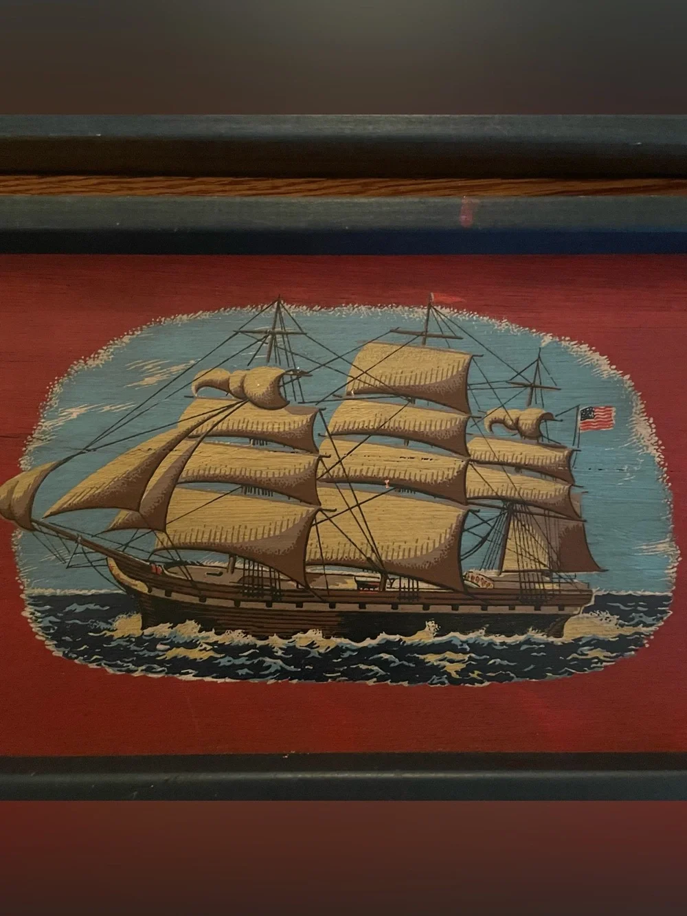 Vintage Yorkcraft Inc Wooden Trays /Plaques Patriotic Eagle Sailing Ship America